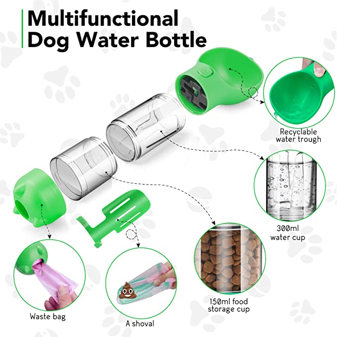 3 in 1 Portable Dog Water Bottle Multi-functional Pet Water Dispens